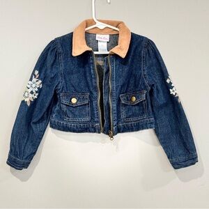 Denim Kids Jacket with Floral Embroidery